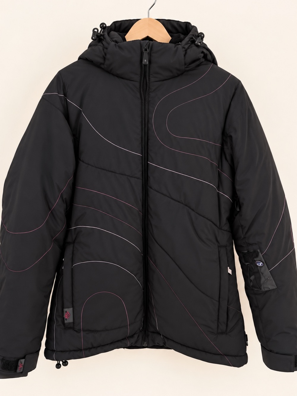 Roxy Y2K Black Pink Ski Snowboard Jacket Hooded Size L